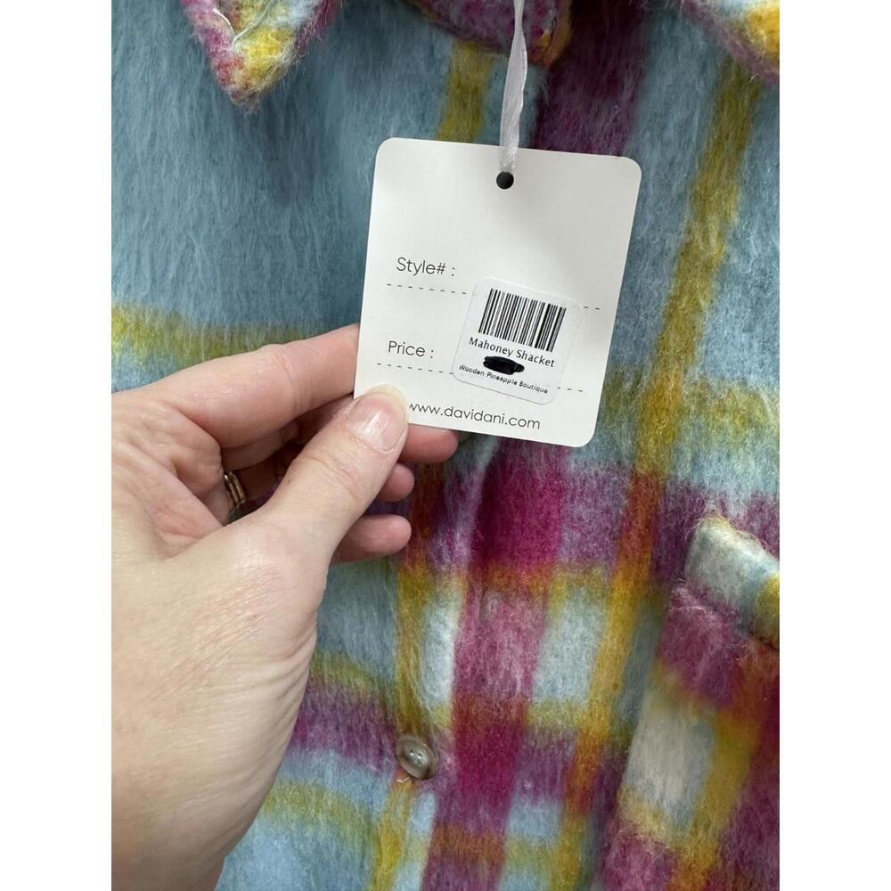 DAVI & DANI Pastel Plaid Teddy Jacket in Mint, Pink & Yellow - Picture 6 of 6